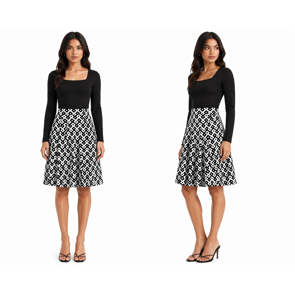 Anne Klein Women Skirt Largeβ Black White Geometric Stretch Office Career Chic